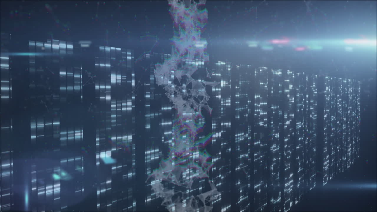 Processing scientific data, DNA strand with binary coding in animation