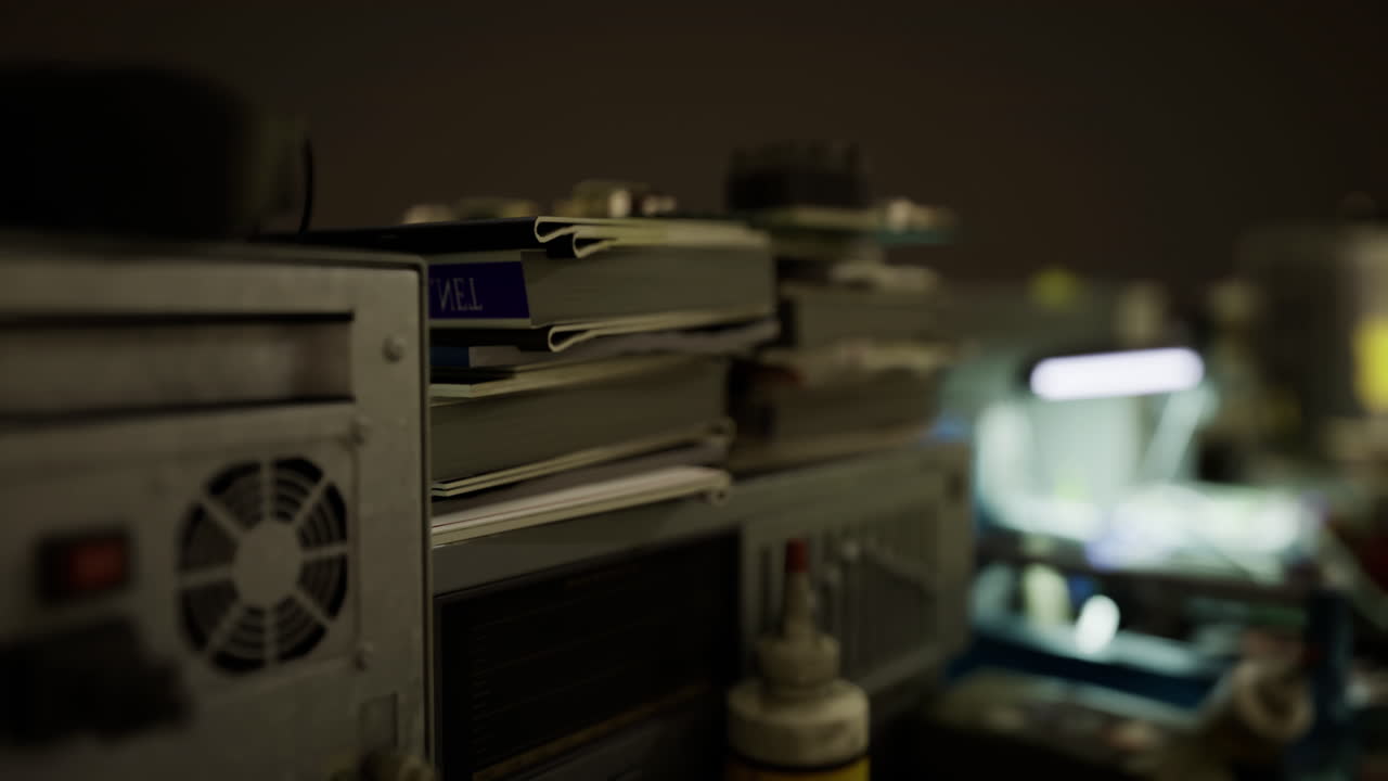 Layers of documents and vintage technology create a nostalgic workspace