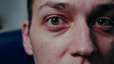 close-up of a man's face with a surprised expression