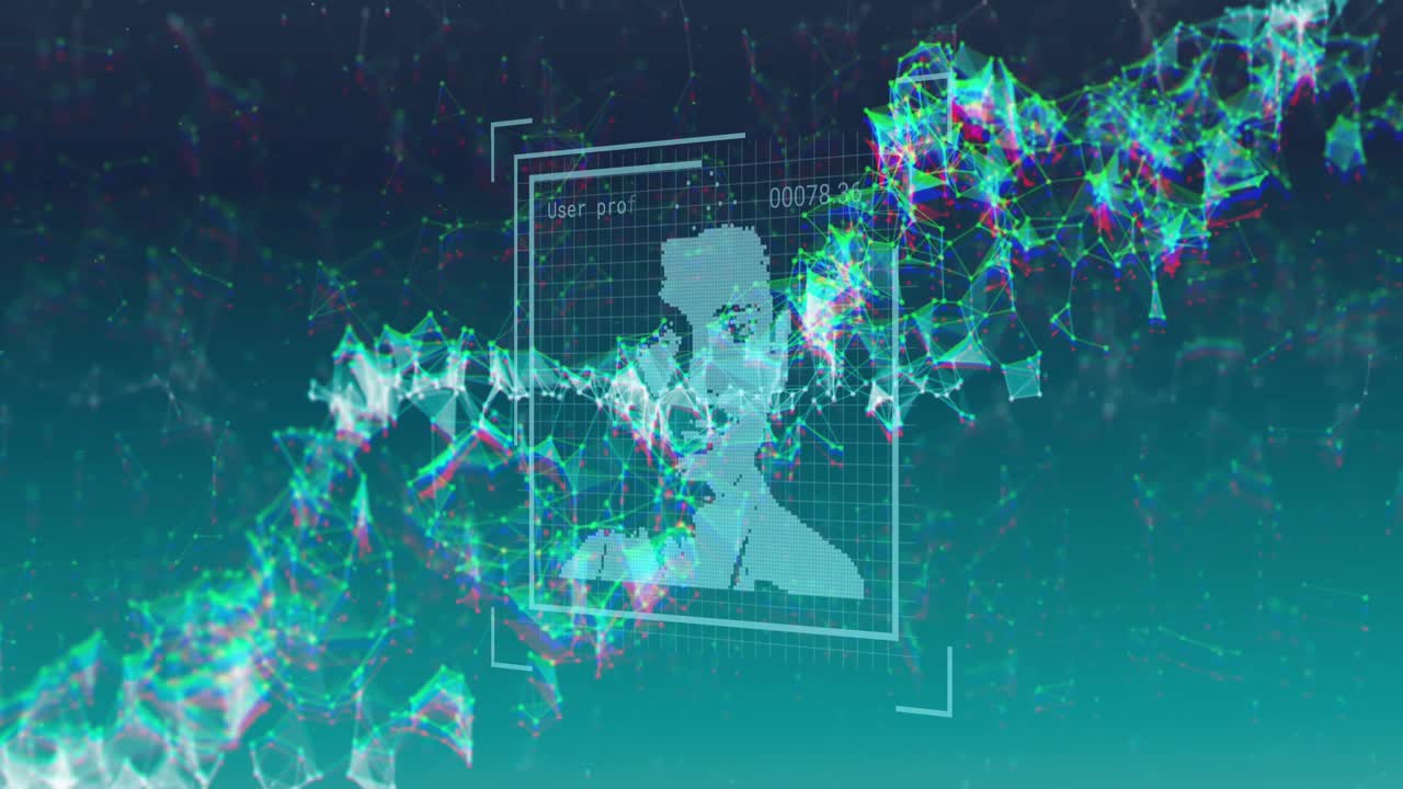 디지털 인터페이스를 통해 연결 네트워크의 애니메이션과 남성 초상화