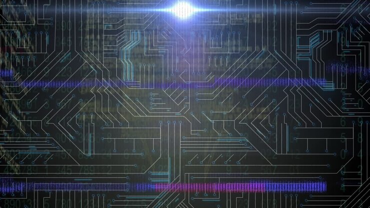Animation of data processing over black background