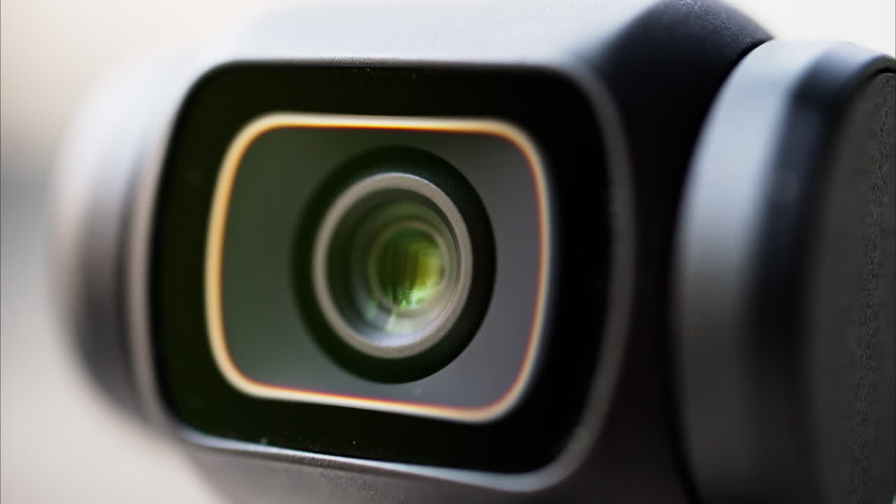 Close up of a small video camera with an image stabilizer