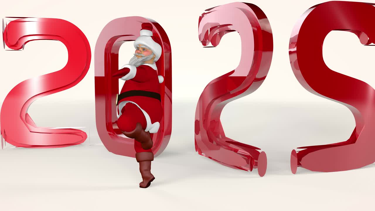 Babbo Natale allegro in abito rosso che balla. Rendering 3D.