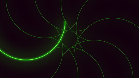 a visually striking abstract design with swirling green lines against a black background, conveying a dynamic sense of movement and energy in a simple yet captivating composition