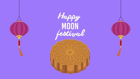 feliz festival de la luna letras con pastel de luna y linternas