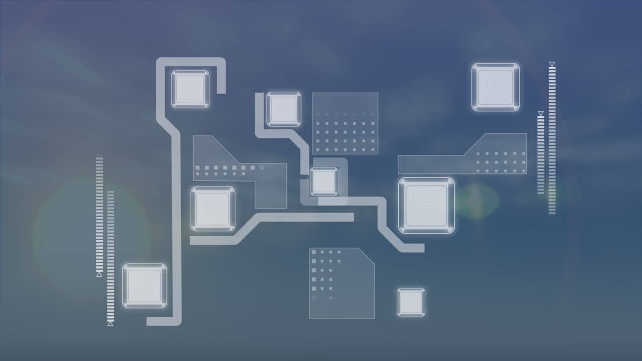 animación de una placa de circuito de computadora sobre la luna y el sol