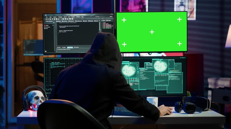 Hacker che utilizza il monitor di mockup vede il messaggio di errore di accesso negato