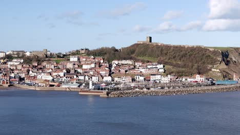 aerial footage of scarborough harbour in north yorkshire