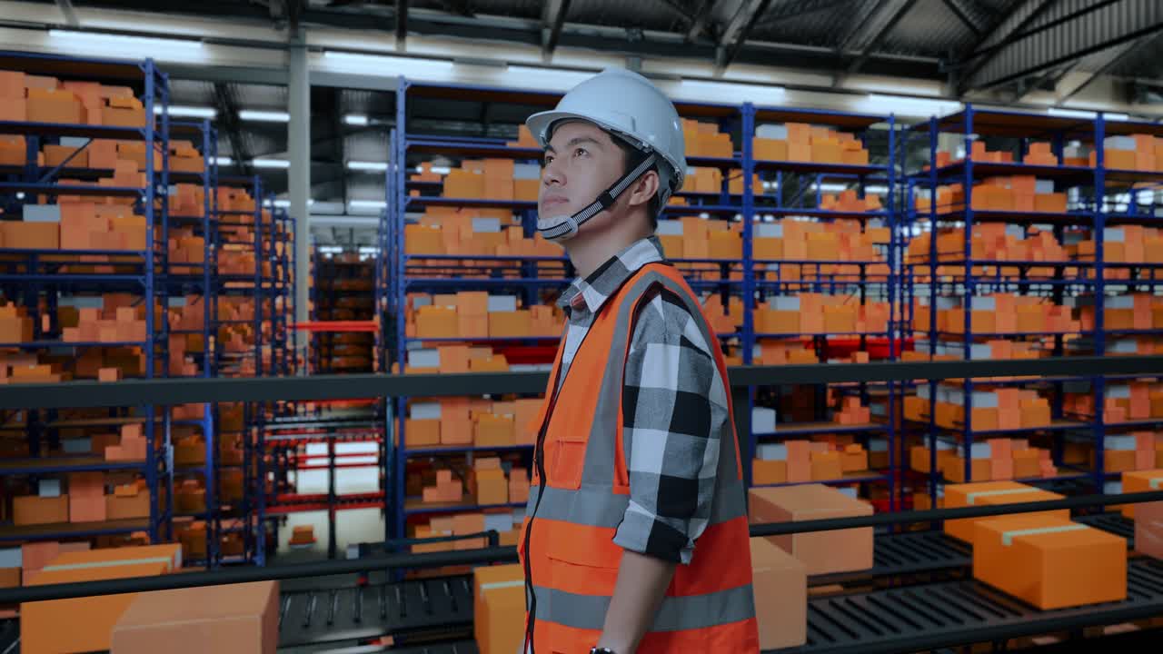 trabajador de almacén inspeccionando el inventario