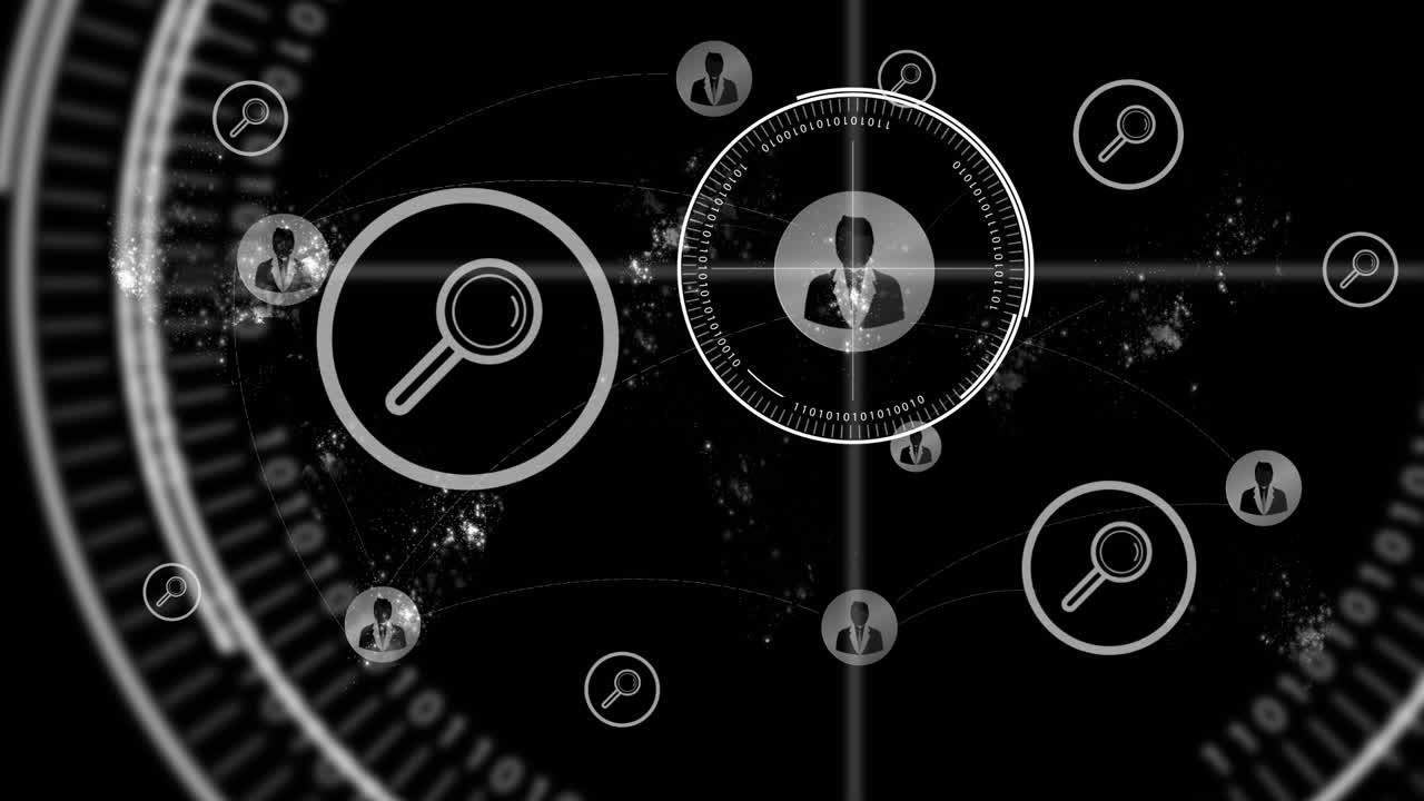 animación de iconos que caen sobre un fondo negro