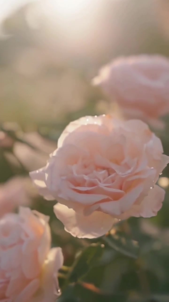 Rose rosa tenue che sbocciano in un giardino soleggiato