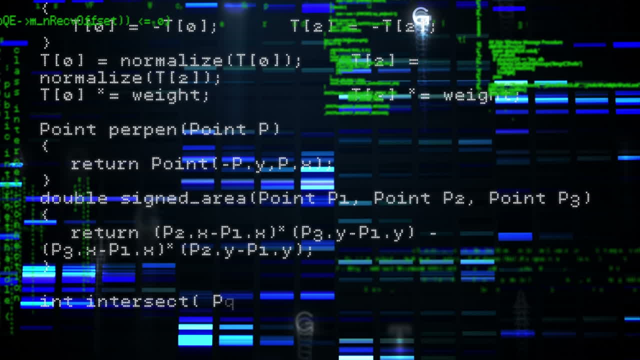 animación del procesamiento de datos sobre un fondo oscuro