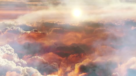 the sky rises behind thick cumulus clouds in the sky, sunrise or sunset