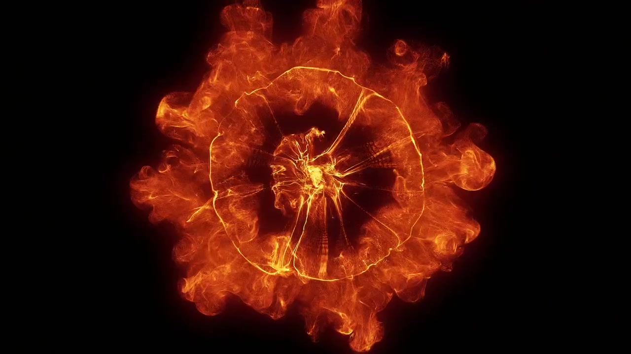 Fiery Circular Shockwave Expanding and Dissipating on Black Background