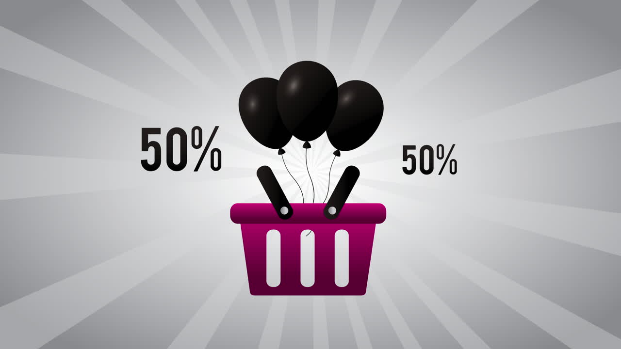 헬 풍선과 쇼핑 바구니를 가진 판매 클리어런스 상업 포스터