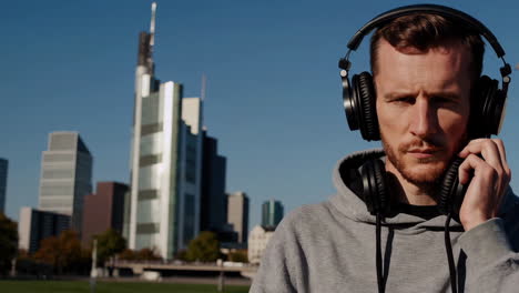 man with headphones in frankfurt