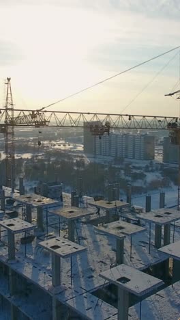 construction site of a building in winter