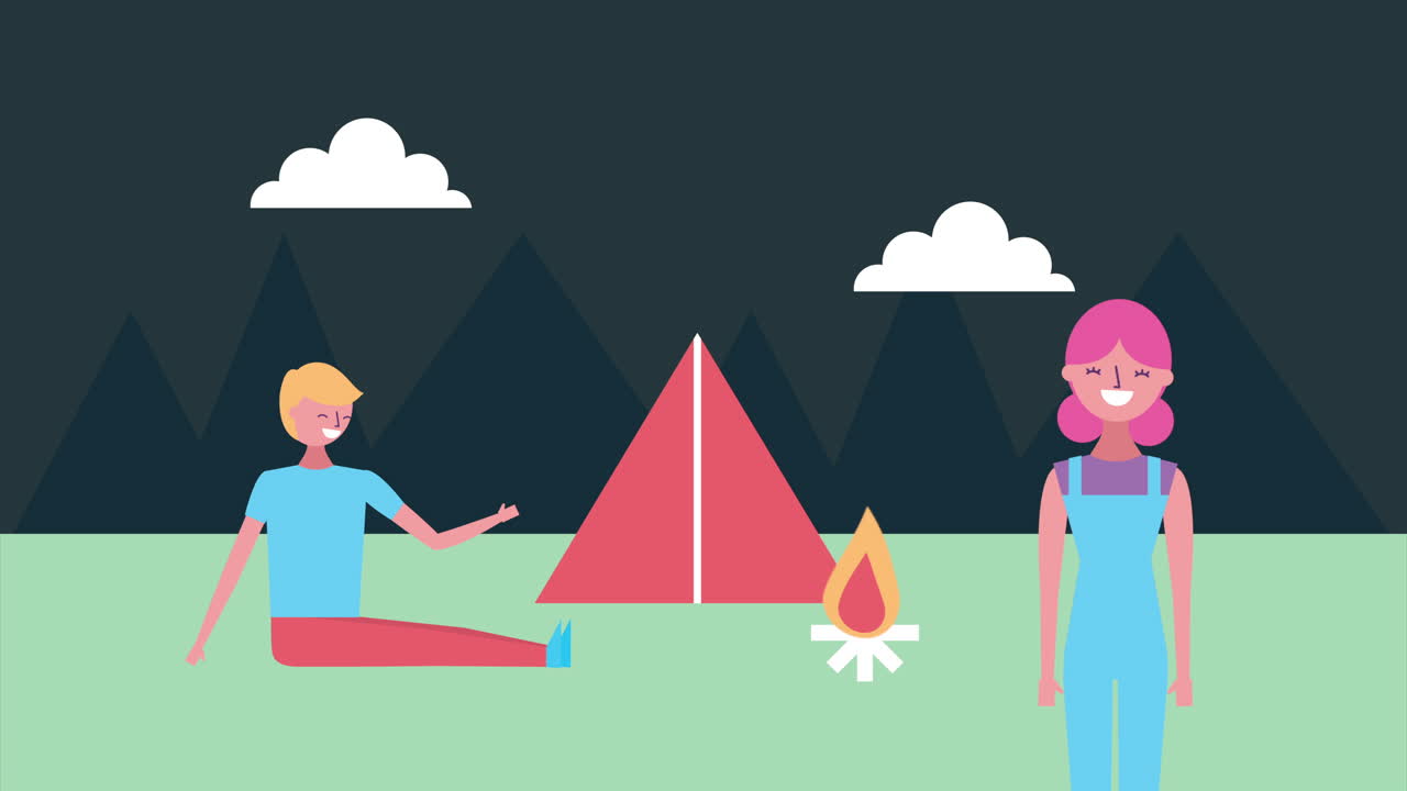 캠프 에서 캠핑 하는 젊은 부부