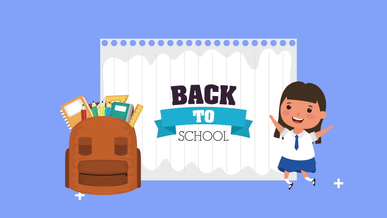 여자와 학교 가방과 함께 학교 시즌으로 돌아갑니다.