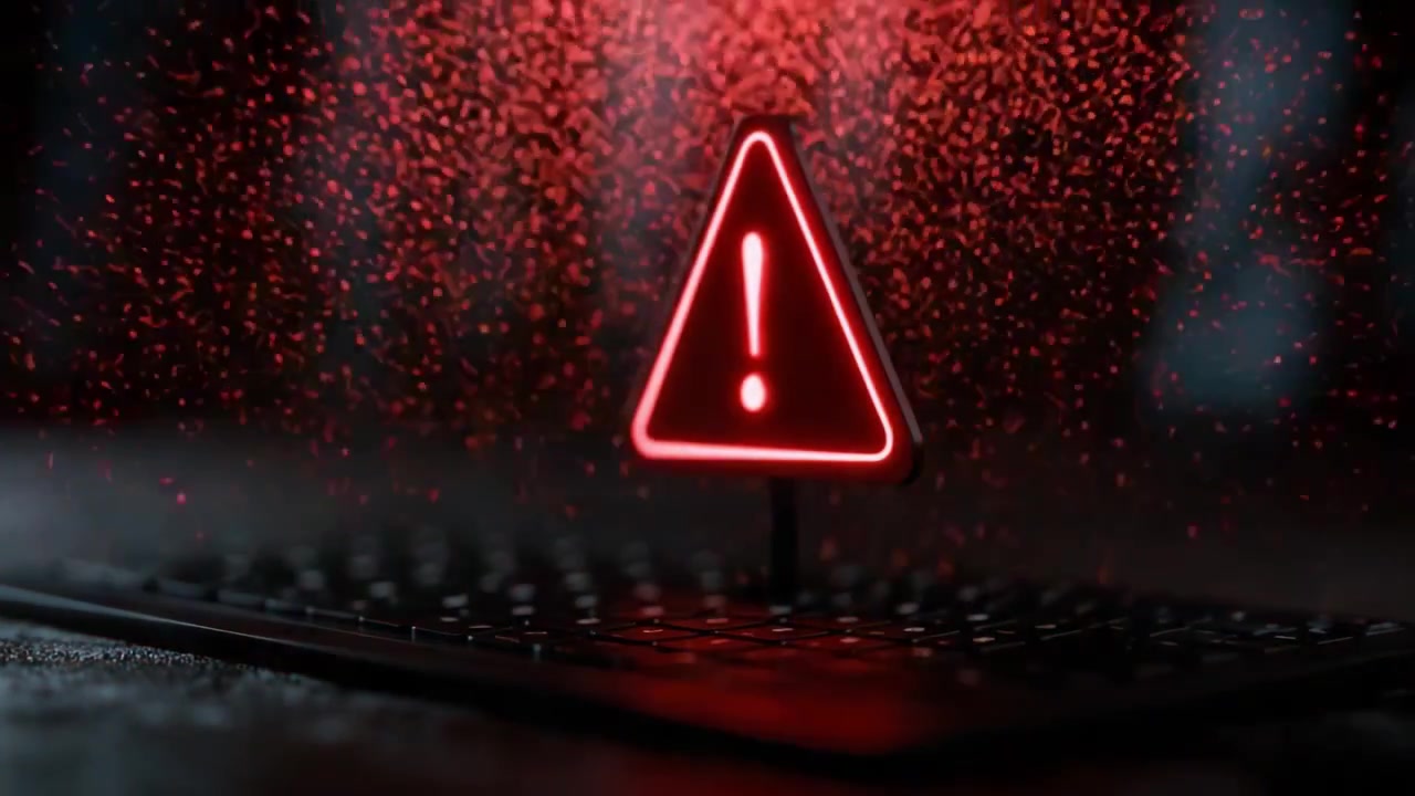 A striking visual alert emerges from a keyboard, showcasing a glowing red triangular warning symbol that symbolizes caution and urgency in digital communication.