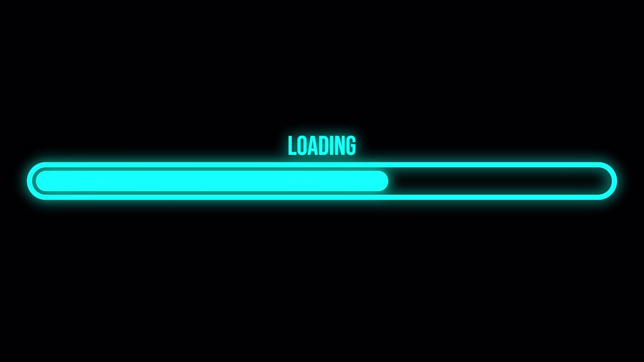 Glowing Cyan Loading Progress Bar on Black Background