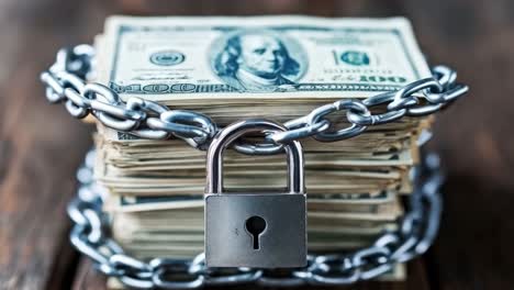 secured wealth: money under lock and chain