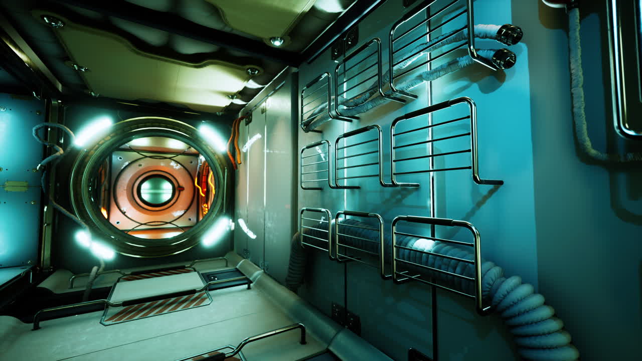 interno della futuristica stazione spaziale internazionale