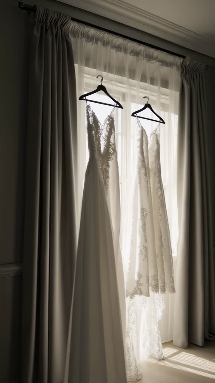 Wedding Dresses Hanging by the Window