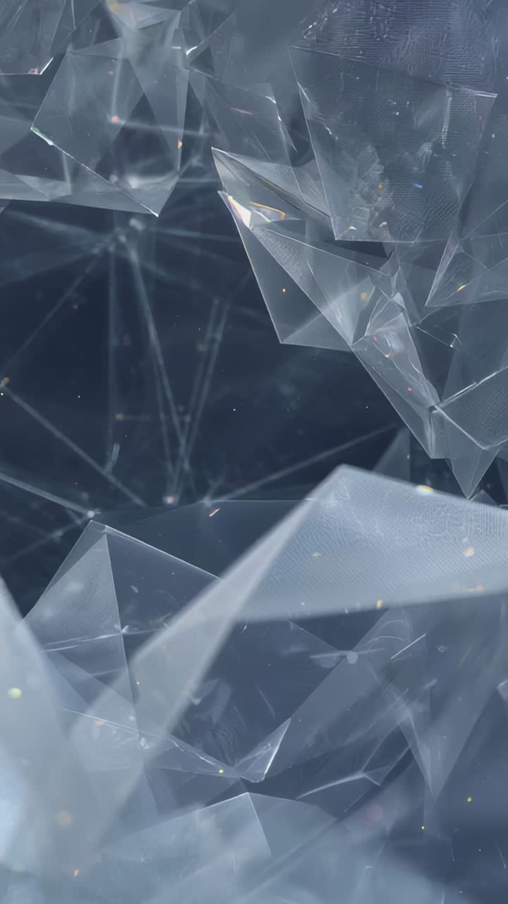 Vertical video: Frames advancing, drifting blue facets folding, revealing central void in 3D mesh