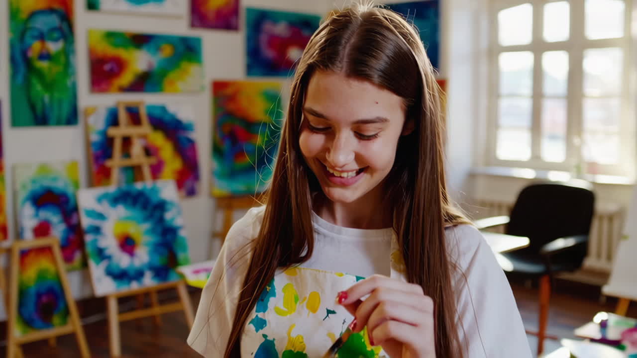 Teenage girl enjoying art class