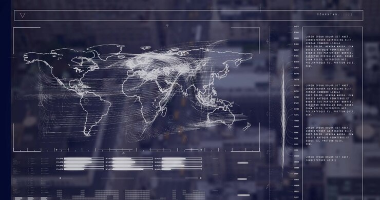 Animation of data processing over cityscape