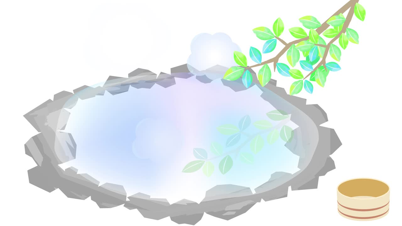 여름에 일본의 온천 애니메이션