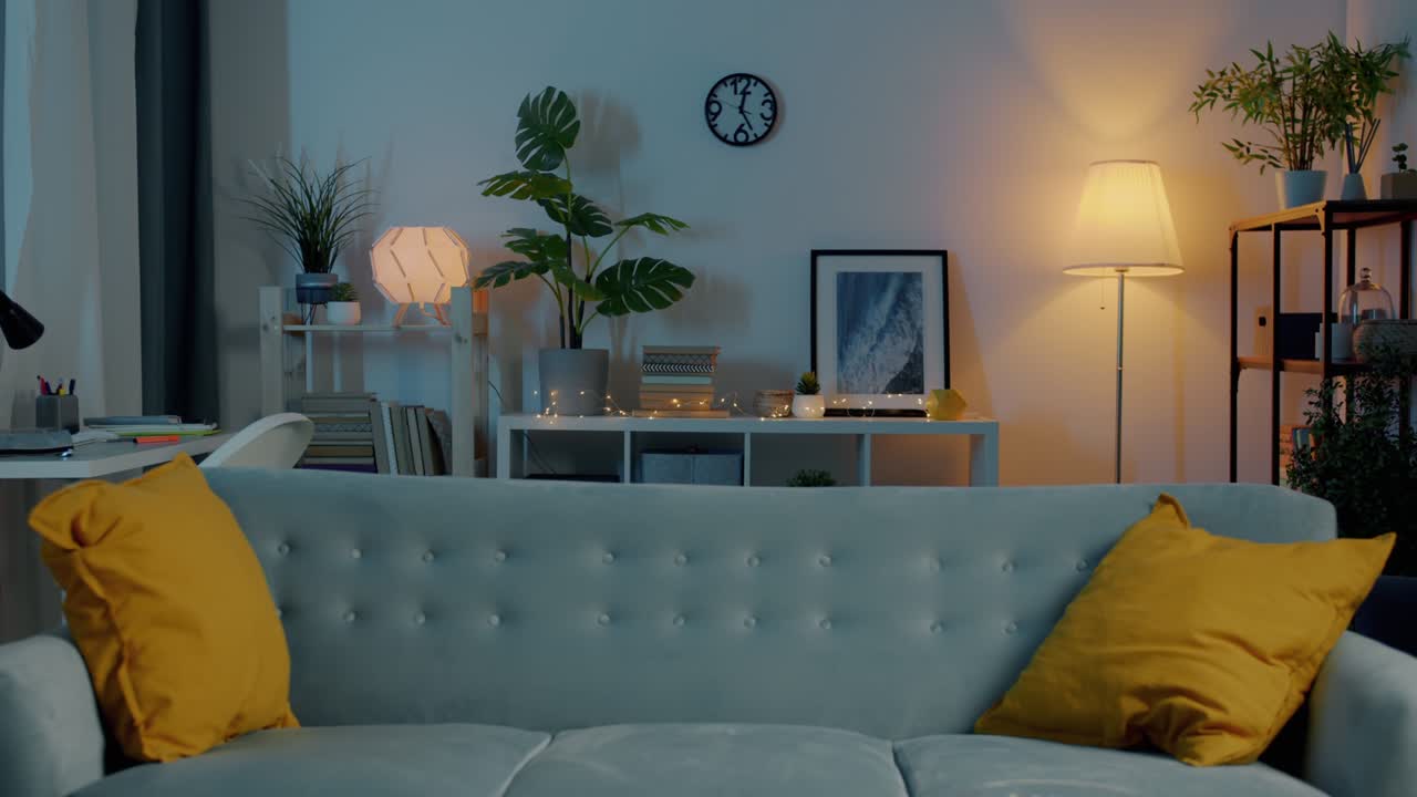 Apartment with modern interior beautiful comfortable furniture and no people at night