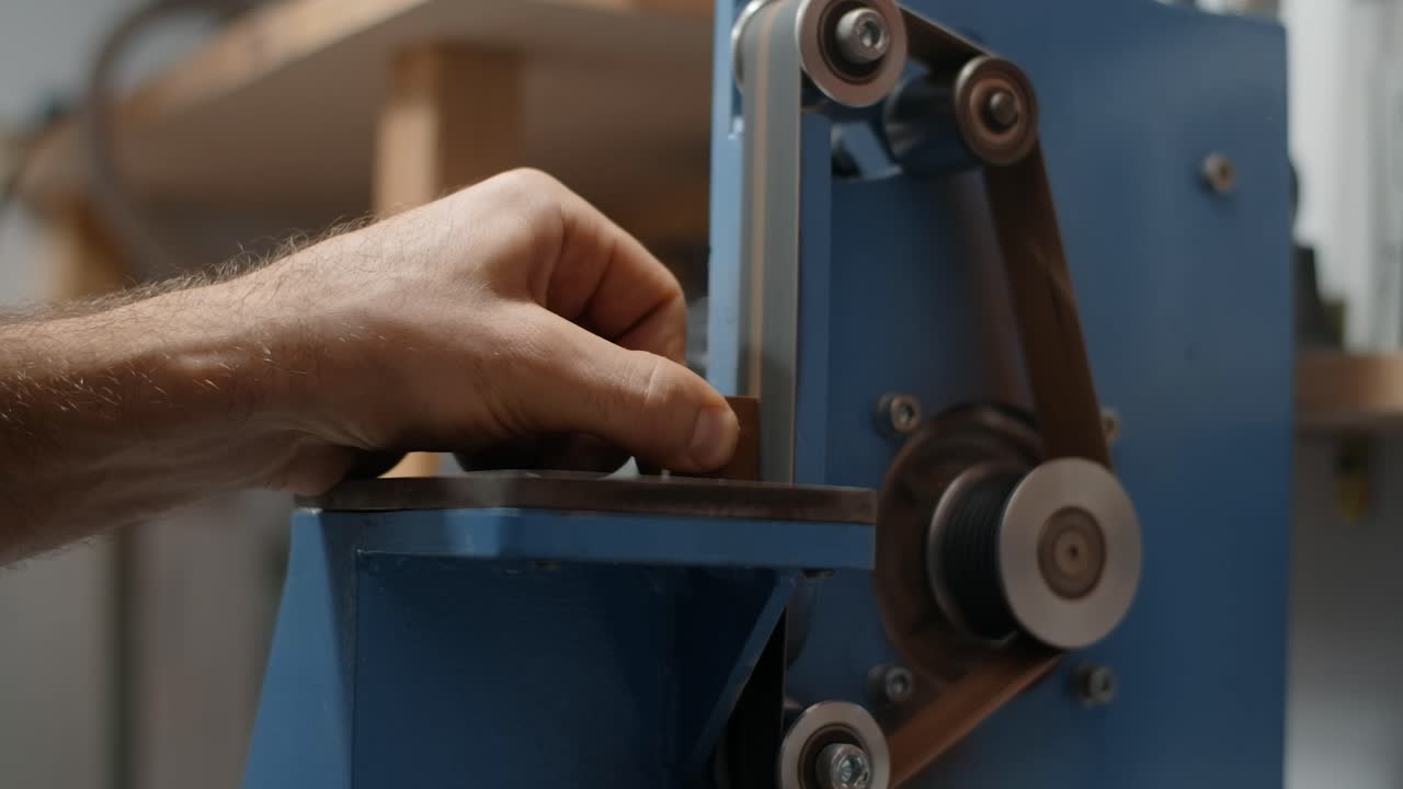 Man using belt sander