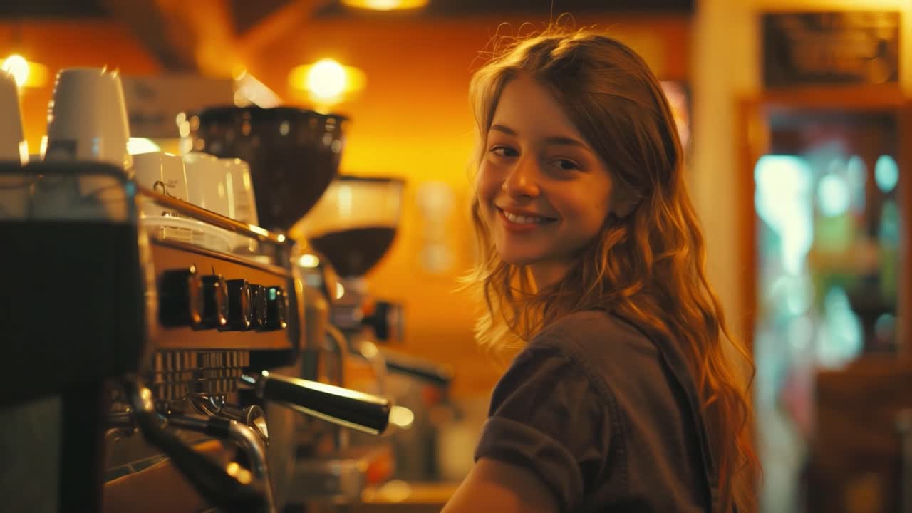 mujer trabajando en una cafetería