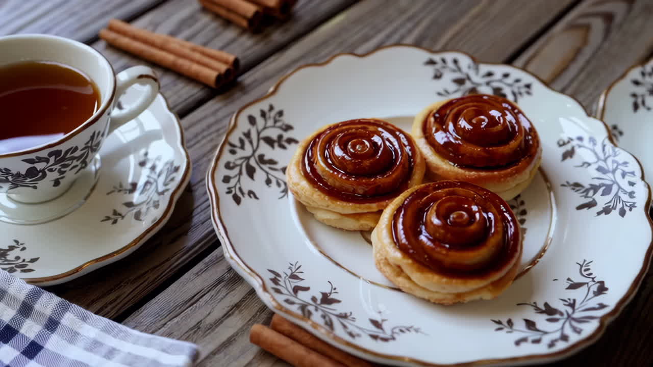 Rose Shaped Cinnamon Rolls with Tea
