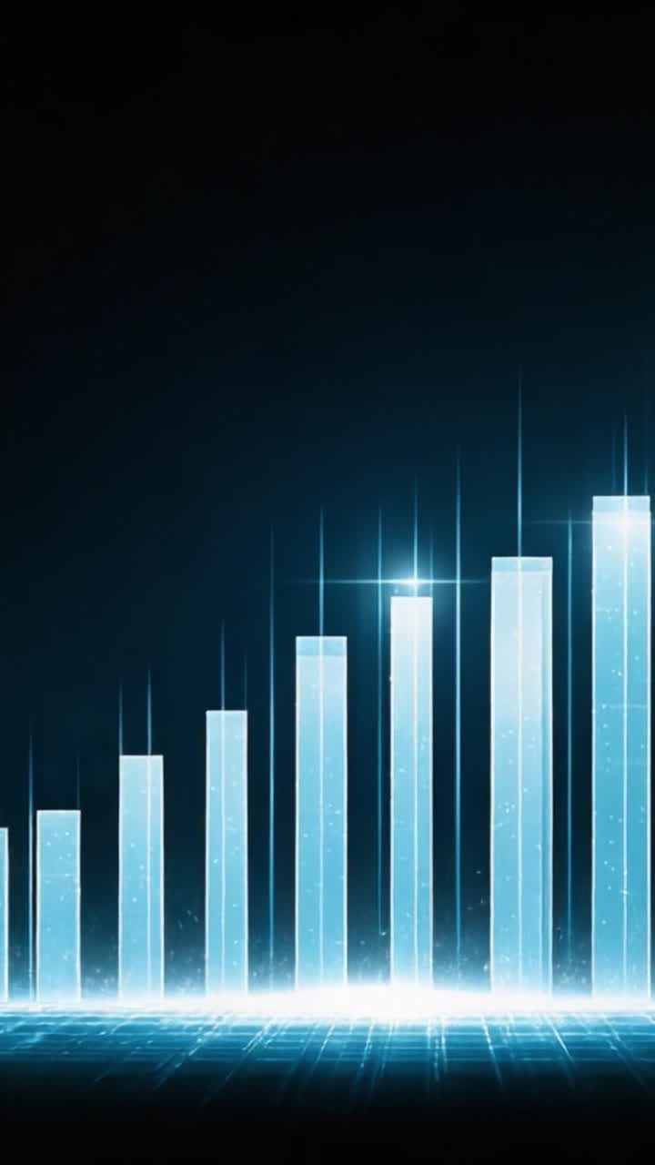 Visual Representation of Data Trends: An Analytical Graph Depicting Rising Metrics Through Stylized Bars and Illuminated Elements in a Futuristic Design
