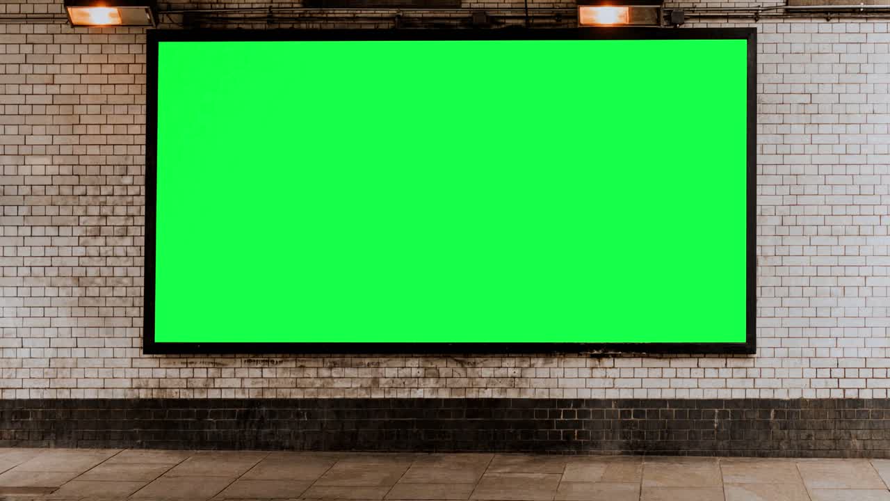 Digital billboard on exterior wall live mockup animation, transparent 4K video, green screen