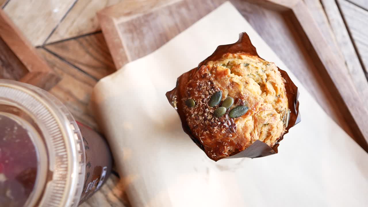 Closeup of a delicious pumpkin seed muffin