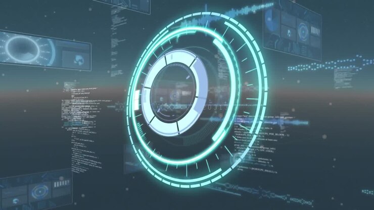 Animation af skopscanning over netværk af skærme med databehandling.