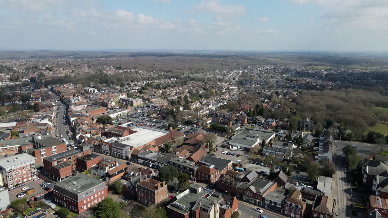 Billericay Essex UK Aerial pan of high street with town in background 