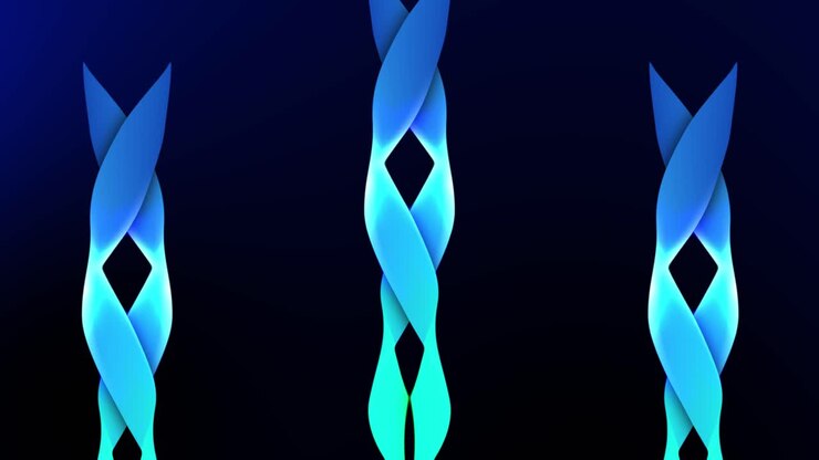 Animazione 3D di un nastro roteante con sfondo dinamico scuro e design astratto ipnotico, grafica in movimento fluida, movimento scorrevole, effetti visivi, modelli vivaci, colori artistici blu, ciano, acquamarina