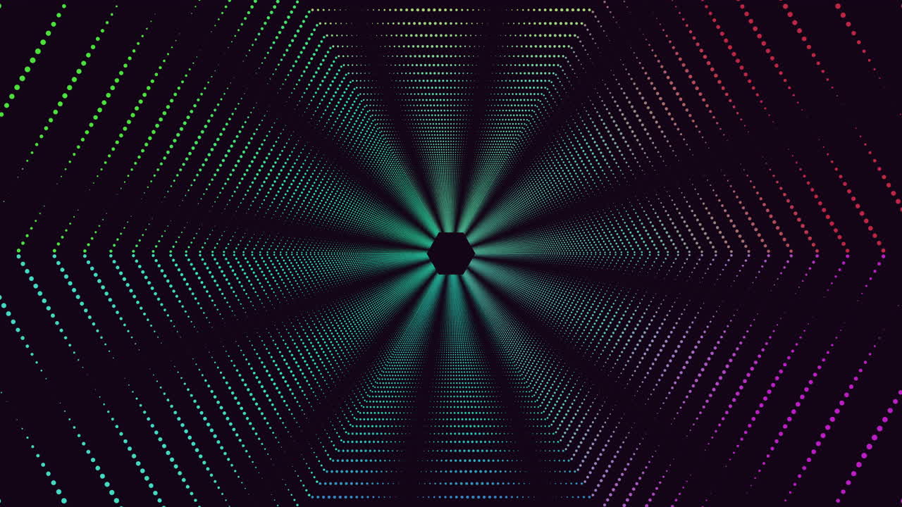 Dynamic rainbow tunnel illuminated path towards the light