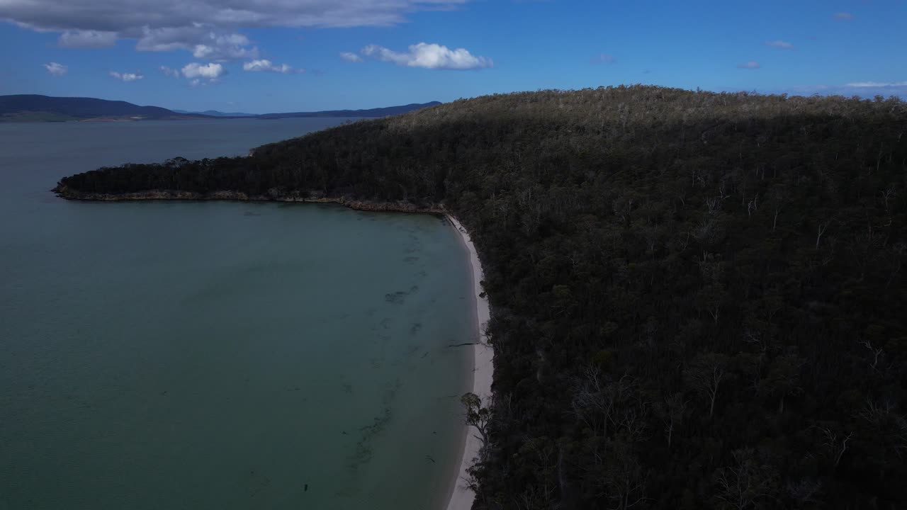Lime Bayn ranta ja rehevä kasvillisuus Tasmaniassa, Australiassa – ilmakuva lennokilla