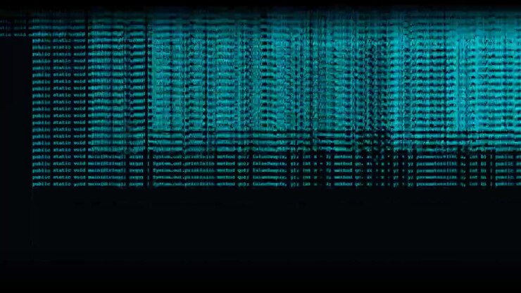 Digital Glitch Effect with Scrolling Java Programming Code