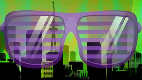 animation of glasses in city on green background