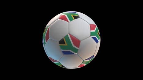 soccer ball with flag south africa, on black background loop alpha. 3d rendering