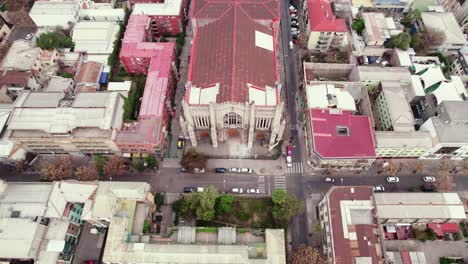 bird's eye view establishing the gothic style basilica of the savior, downtown santiago, chile