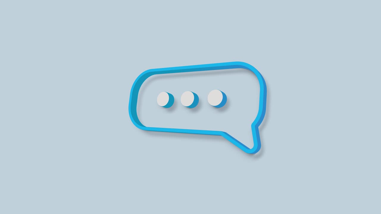 Chat, speech bubble 3d icon animation on blue background. 4K