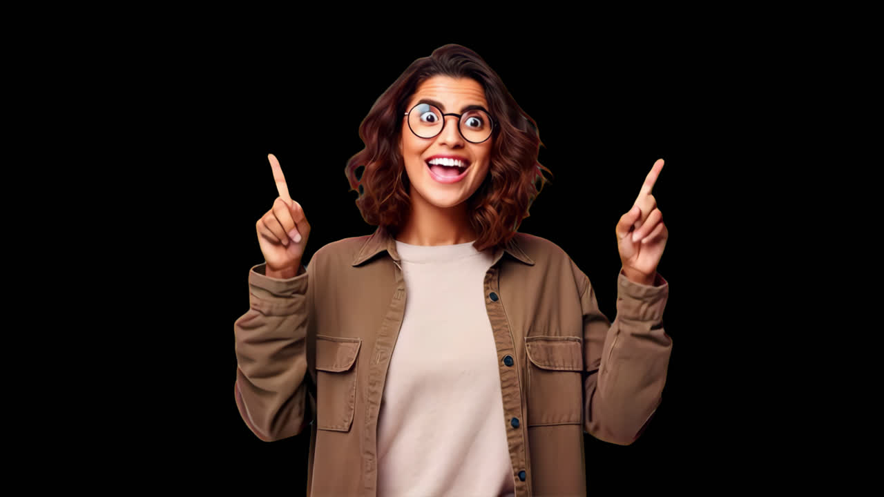 Joyful woman celebrating success animation isolated asset, transparent 4K video, alpha channel